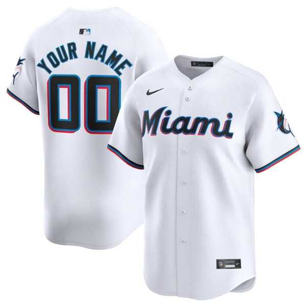 Mens Miami Marlins Customized White 2024 Home Limited Stitched Baseball Jersey